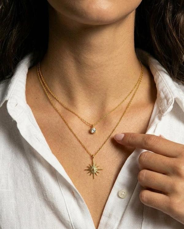 Elk & Bloom 14K Gold Double Star Diamanté Pendant Necklace