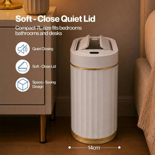 TOQUE Sensor Rubbish Bin 7L Touchless Silent Butterfly Lid for Bedroom White