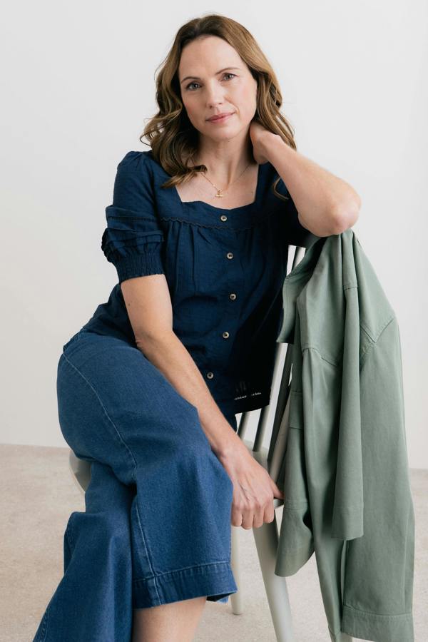 Poppy Plain Cotton Blouse Navy