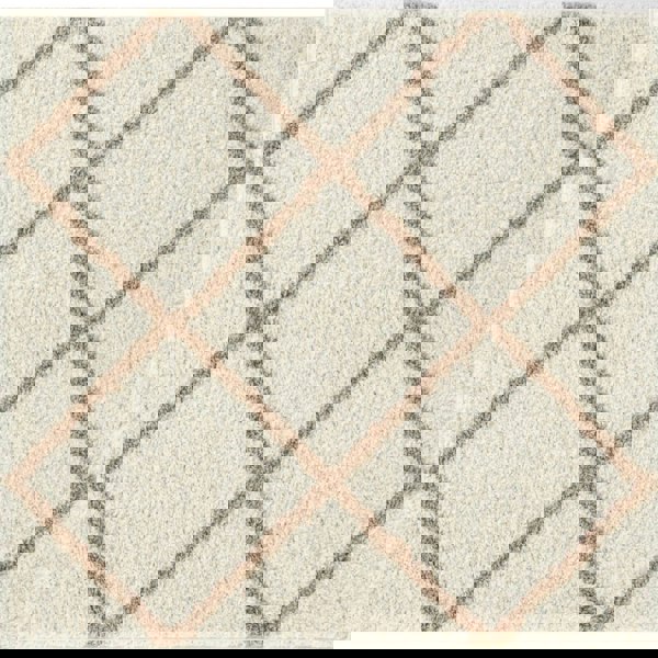 Diamond Design Thick Shaggy Area Rugs Ivory Beige