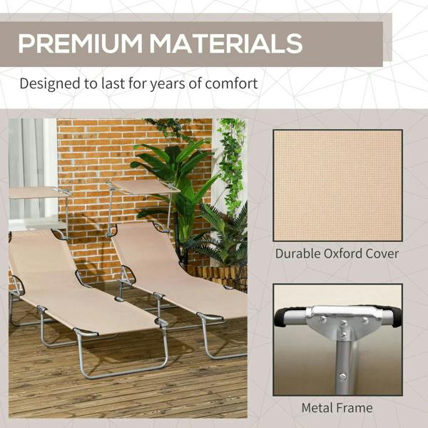 Beige Oxford-cover sun lounger with gray metal frame and adjustable recline hardware
