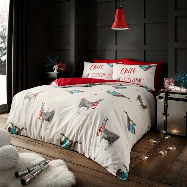 Smart Living Xmas Sloth Duvet Cover and Pillowcase Set - White/Red