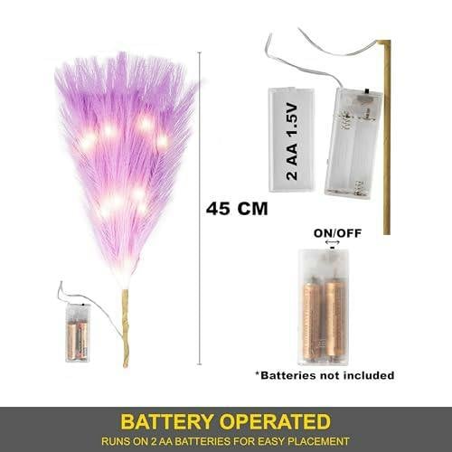 45cm Purple Artificial Pampas Grass with Warm White LEDs, Battery-Operated Decorative Stem image 5