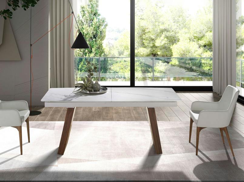 Angel Cerdá Oval Barrel porcelain marble and walnut extending dining table 1134