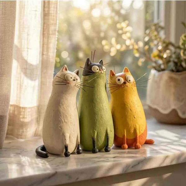 Leaper Cute Resin Cat Shaped Decorative Vase Ornament