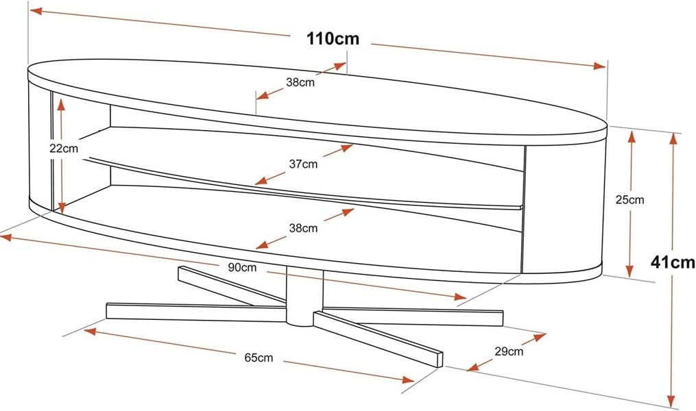MDA Designs Orbit 1100WW Gloss White TV Stand with Gloss White Elliptic Sides for Flat Screen TVs up to 55"