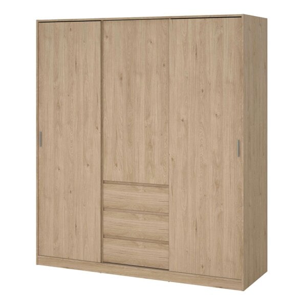 Wyld Haus Budapest Natural Oak Effect Wood Wardrobe 3 Doors 3 Drawers