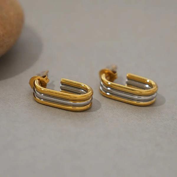 Elk & Bloom Chunky Two-Tone Gold Ringed Hoops