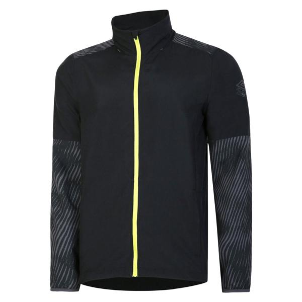 Umbro Mens Pro Stripe Detail Training Waterproof Jacket - Black/Periscope/Limeade Yellow - 