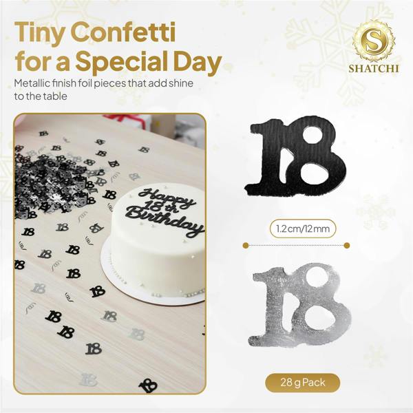 18th Birthday Black & Silver Metallic Confetti Table Decoration Range, 1 Pack to 4 Pack image 1