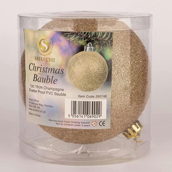 Shatchi 15cm Christmas Baubles Shatterproof Champagne Gold Set of 3 Hanging Tree Decorations