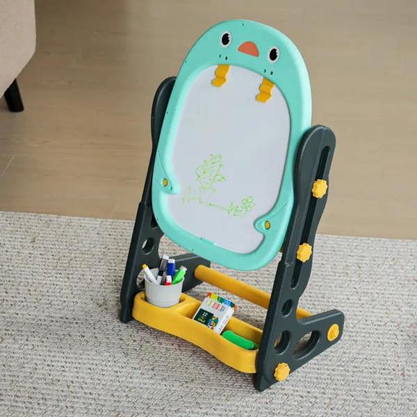 Dyzi Magnetic Penguin Kids Drawing Board Easel Art Set with Markers & Games