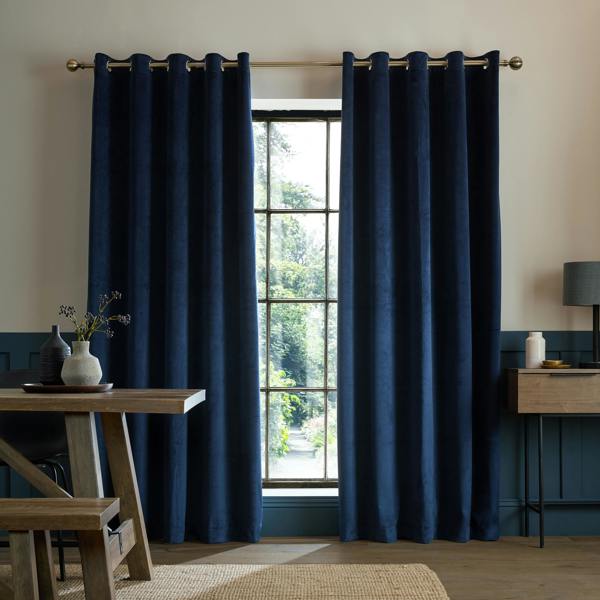Catherine Lansfield Super Thermal Blackout Matt Velour Eyelet Curtains Navy Blue
