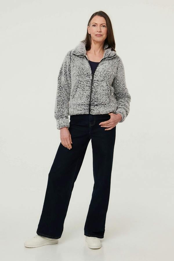 Black | Teddy Textured Relaxed Zip-Up Jacket