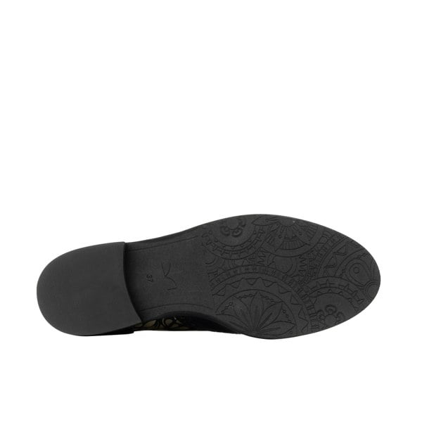 Embassy London Vivienne - Black & Petals - Women's leather oxford shoe with wingtip and brogue details