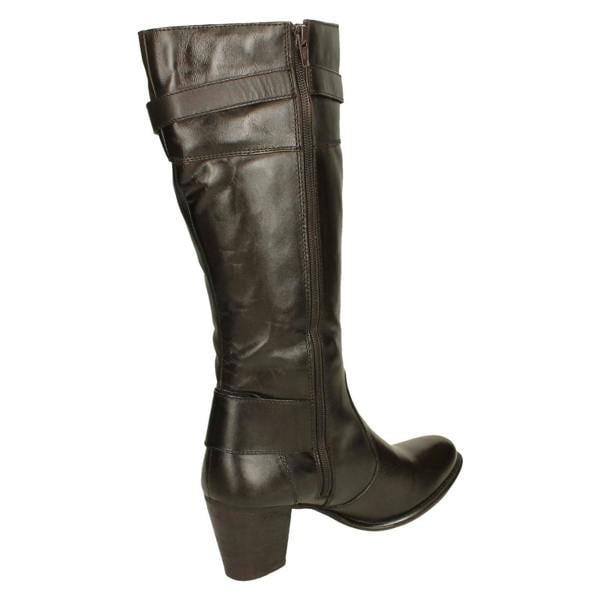 Ladies Damen Stiefel Buckle Detailed Heeled Knee High Boots 2080