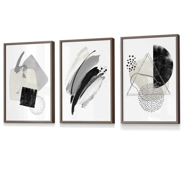 Abstract Grey Black and Silver Set of 3 Framed Wall Art Prints | Artze Wall Art UK