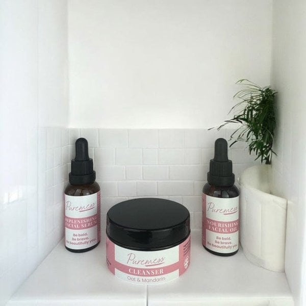 Puremess Radiance Boost Facial Bundle | Replenishing Serum, Nourishing Facial Oil & Oat Cleanser