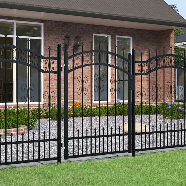 Berkfield Fence Gate with Spear Top Black 103x175 cm Powder-coated Steel