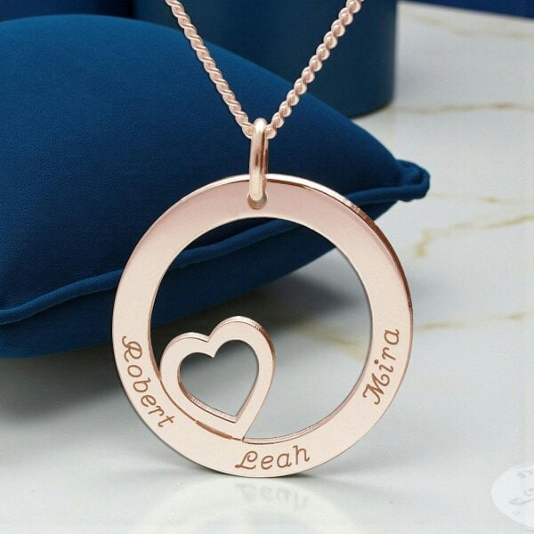 Christopher James of London 9ct Rose Gold Plated Heart Disc Personalised Necklace