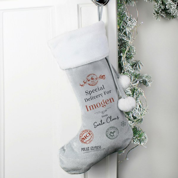 Personalised Memento Company Personalised Special Delivery Silver Grey Stocking