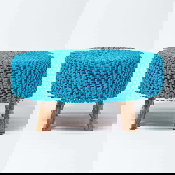 HOMESCAPES Large Round Cotton Knitted Footstool on Legs