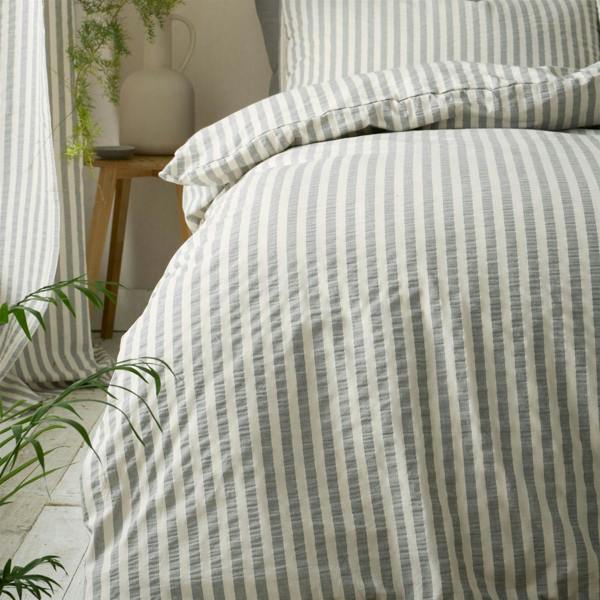 Pineapple Elephant Cotton Rich Woven Stripe Grey Duvet Cover Set
