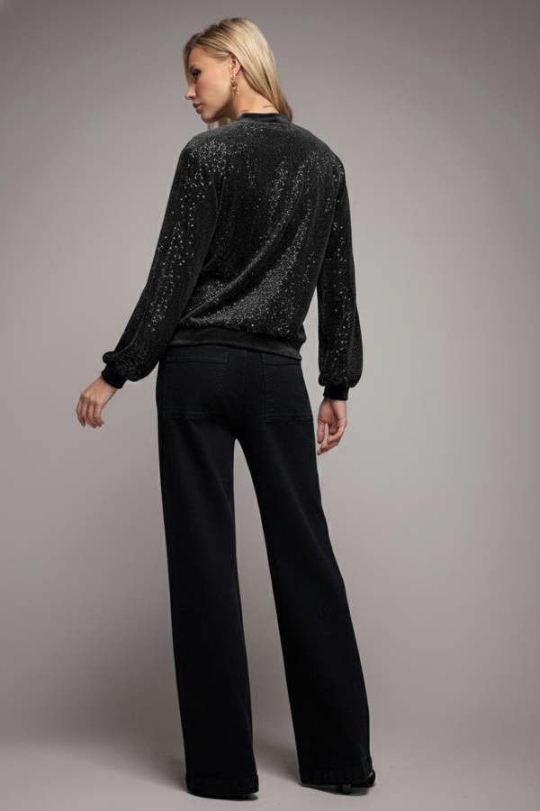 Sequin Velvet Jumper - Black T199