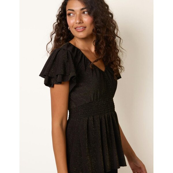Blue Vanilla Double Frill Peplum Sparkle Top