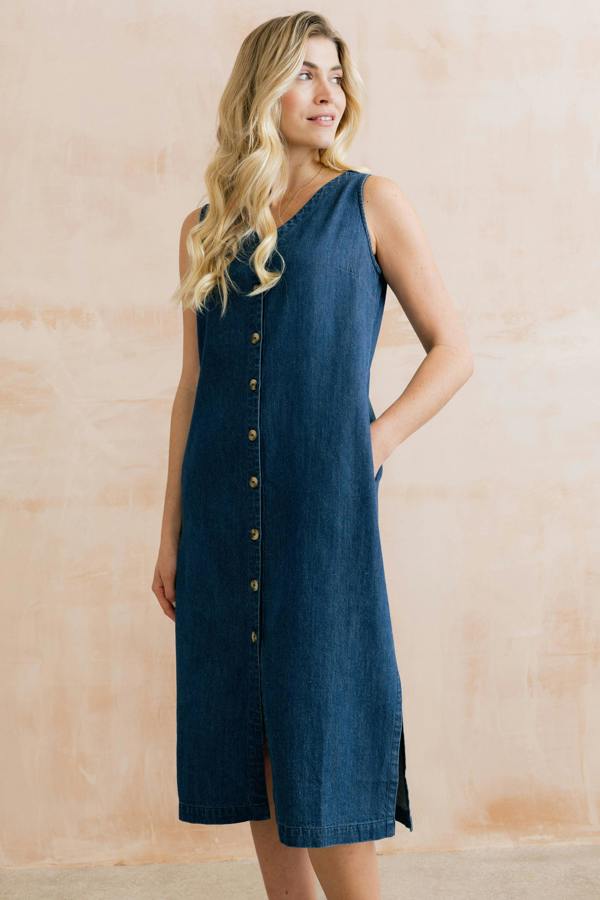 Lily & Me Erica Button Through Denim Midi Dress