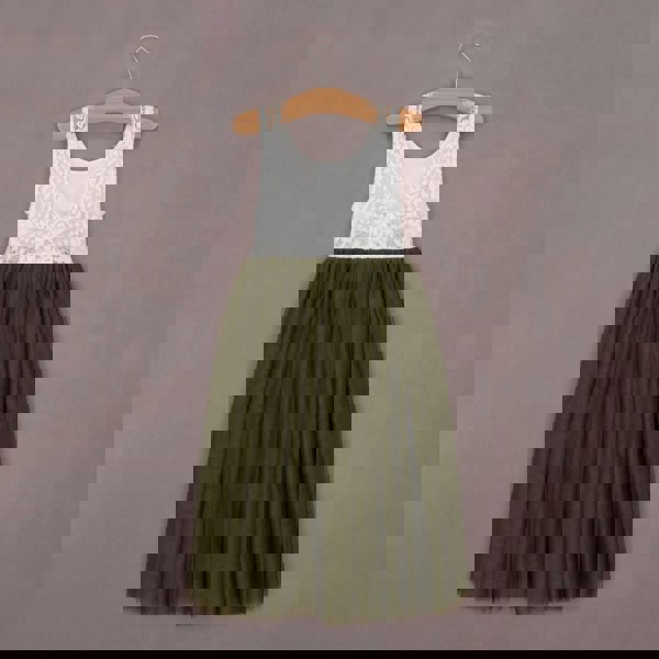 Rear of olive green dress
