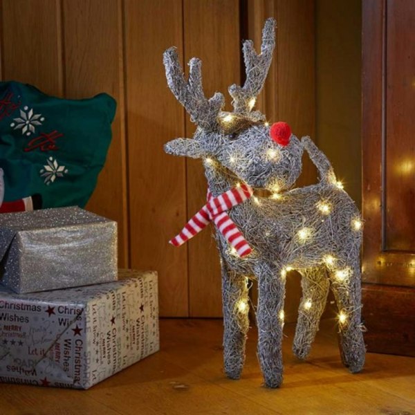 Samuel Alexander 51cm Battery Operated Rattan Woven Blitzen Reindeer with Warm White LEDs