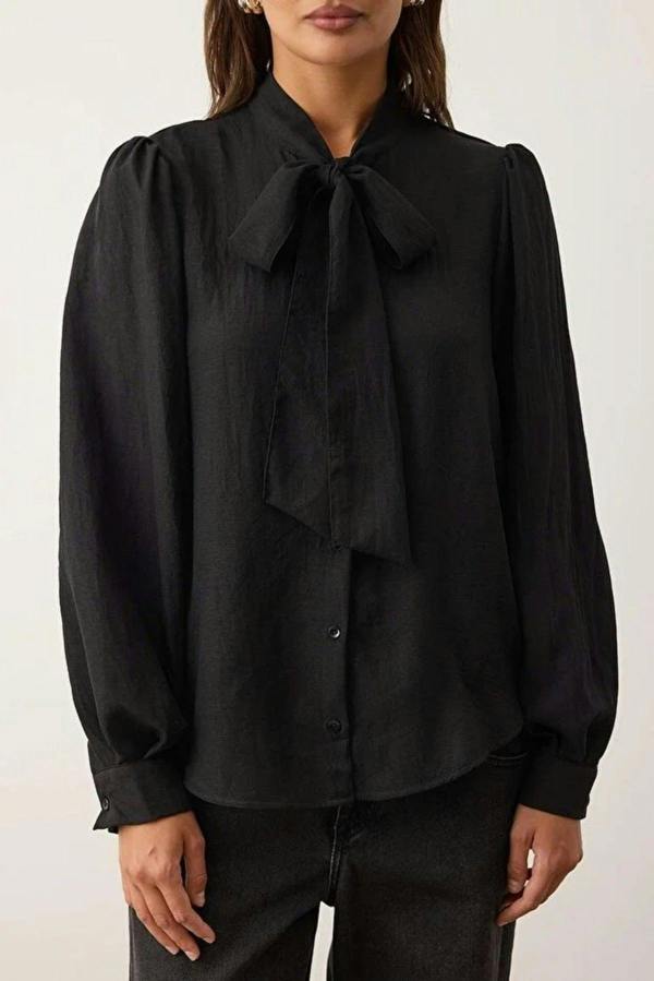 WOVCOR Woven Shirt with Collar Scarf Detail