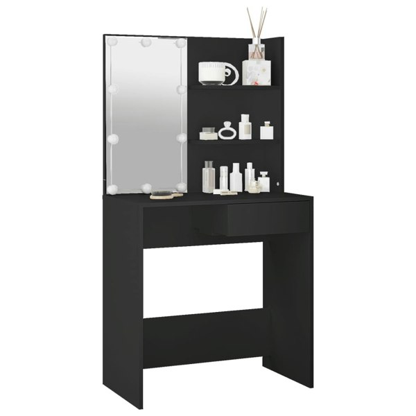 Berkfield Dressing Table with LED Black 74.5x40x141 cm