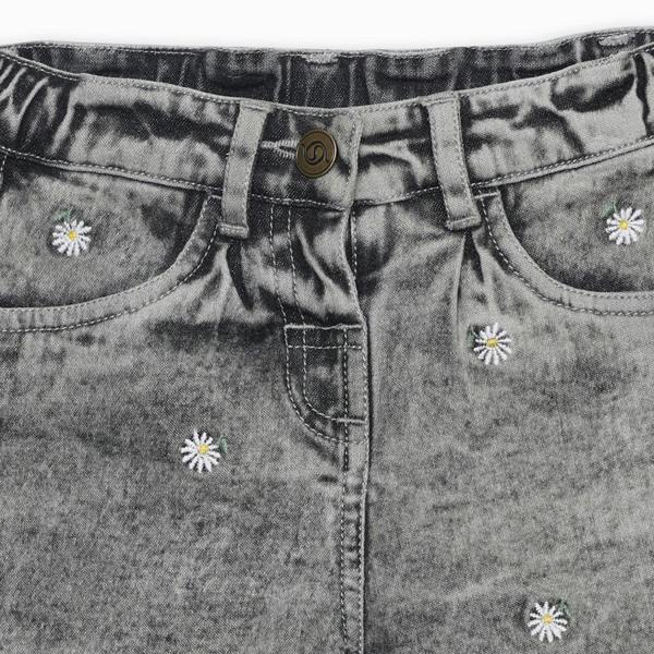 Mini Cuddles Baby Girls Daisy Embroidered Denim Shorts, Grey