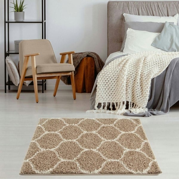 Trellis Design Thick Shaggy Area Rugs Beige