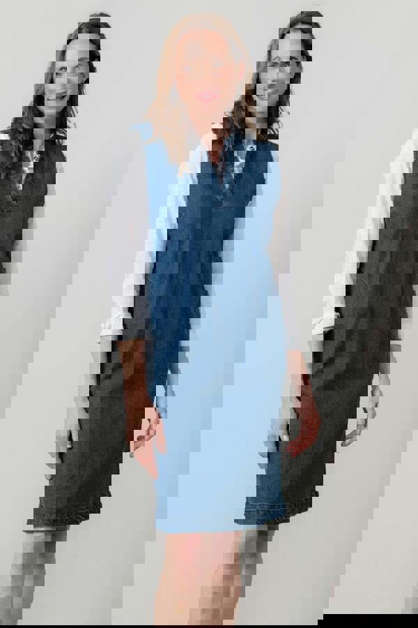 Lily & Me Belle Knee Length Denim Pinafore Dress Blue