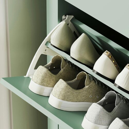 Wyld Haus Sela Wooden Mint Green Modern 2 Drawer Shoe Cabinet  Faux Leather Handles