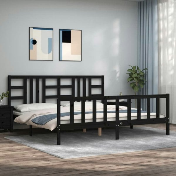 Berkfield Bed Frame with Headboard Black 200x200 cm Solid Wood