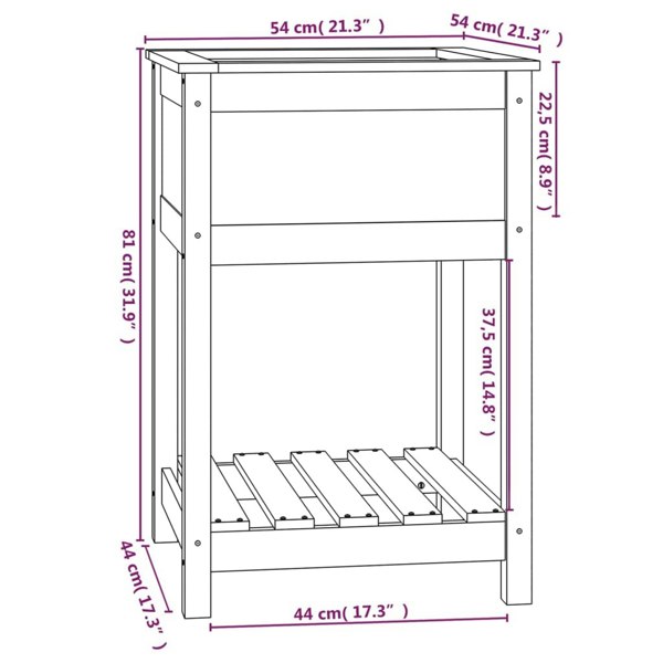 Berkfield Planter with Shelf Grey 54x54x81 cm Solid Wood Pine