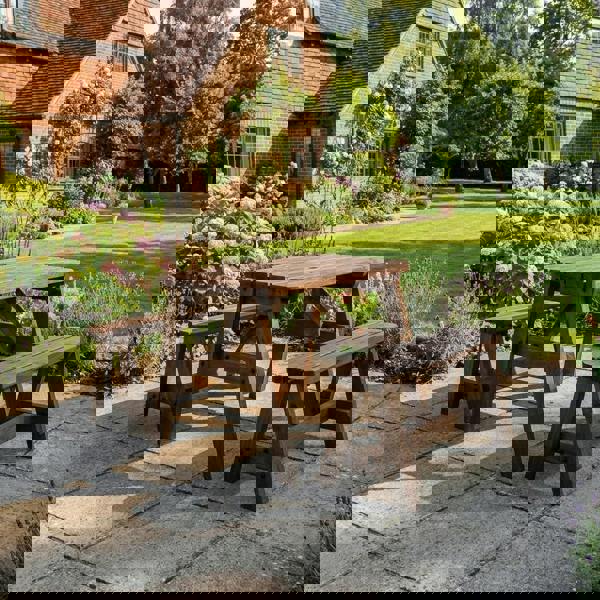 Arbor Garden Solutions Victoria Rounded Picnic Table and Benches Set - Rustic Finish