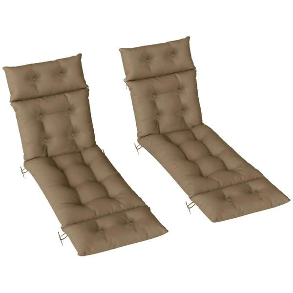 Set of two khaki sun lounger cushions with tufted buttons and fabric ties