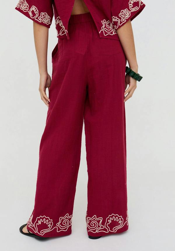 Milly Wide Leg Embroidered Trouser In Berry - image 5