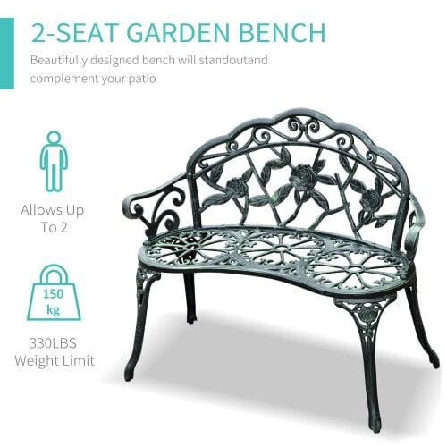 Wyld Haus Rakeba Cast Aluminium Antique Green 2 Seater Garden Bench With Floral Backrest