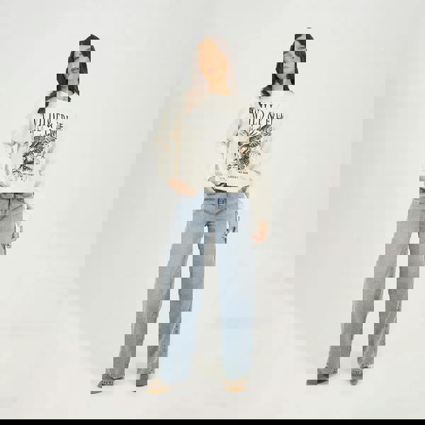 Brave Soul Beige Acid Wash Graphic Print Sweatshirt - Beige Image 3