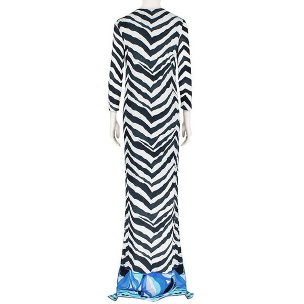 Emilio Pucci luxurious full length dresss in a zebra and signature Emilio Pucci pattern
