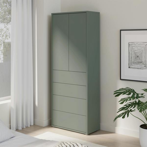 Furniture To Go Alice Springs Tall Storage Cabinet with Push-to-Open Doors & 4 Drawers in Sage Green