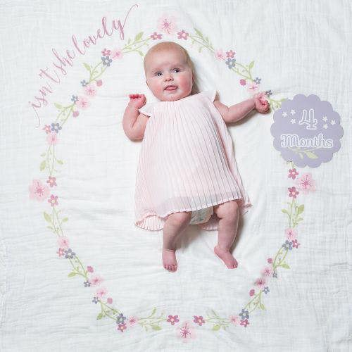Lulujo - Baby's First Year Gift Set - Cotton Swaddle & Cards - Isn't She Lovely
