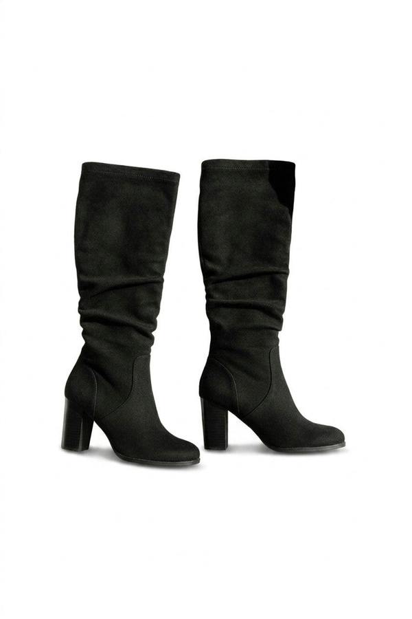 Lunara Suede Knee High Block Heel Boots - Black_wb