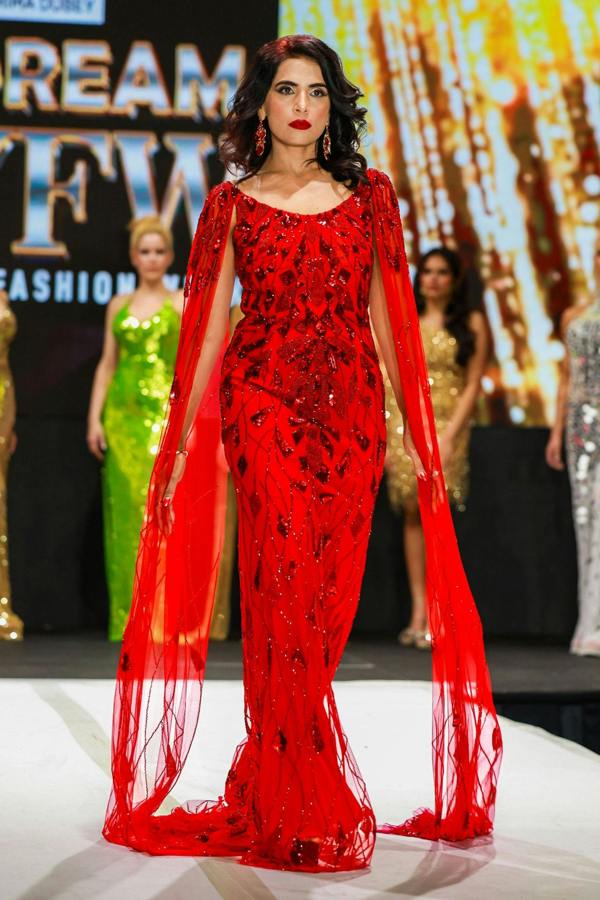 LuvForever Azara - Red Draped Sleeve Sequin Maxi Dress